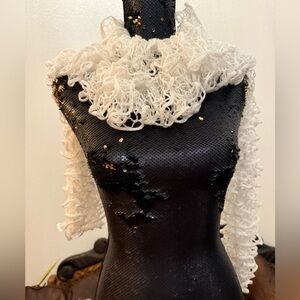 Elegant White Silky Soft Ruffled Crochet Scarf